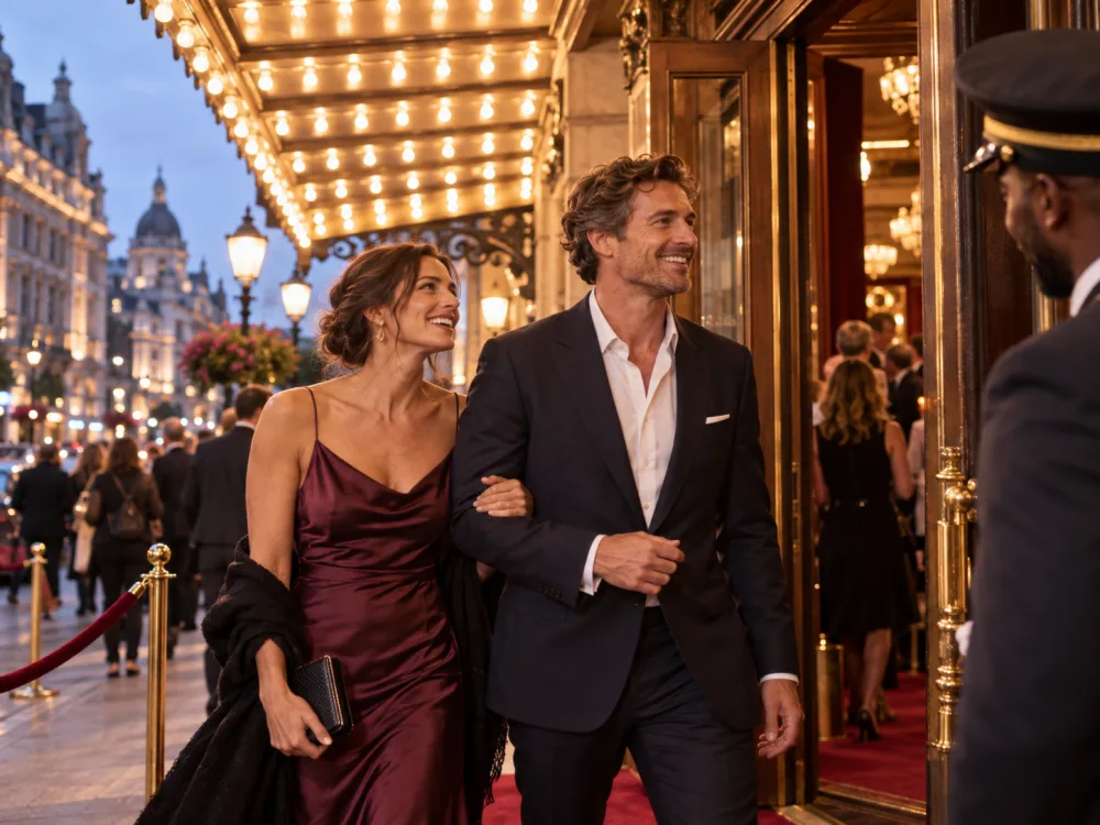 Couple arriving for a West End theatre experience